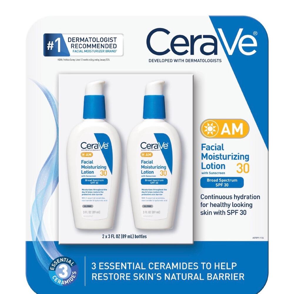 2 CeraVe AM Facial Moisturizing Lotion 30 SPF 3 fl oz 2pk